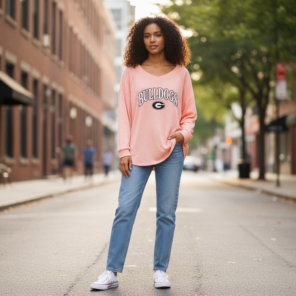 Georgia Bulldog, L, NWT, Flying Colors Long Sleeve Peach Shirt